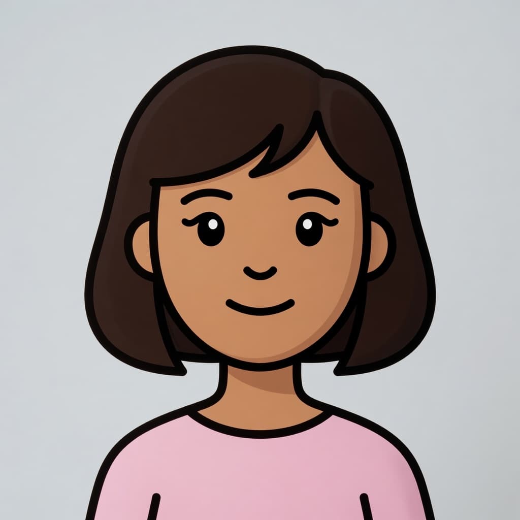 Illustrated sample selfie of the same cartoon person as the sample passport portrait.